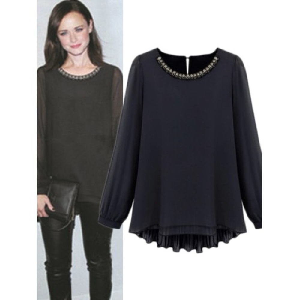 Black Blouse with Beaded Neckline